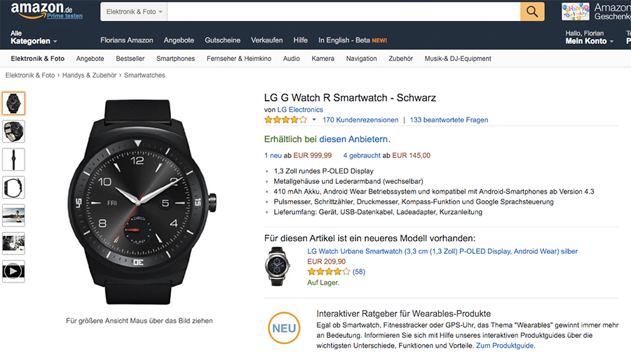 Amazon.de bietet Smartwatch Ratgeber an