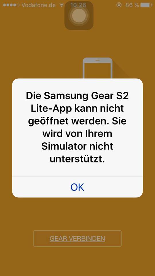 Fehlermeldung Samsung Gear S2 Manager für iOS