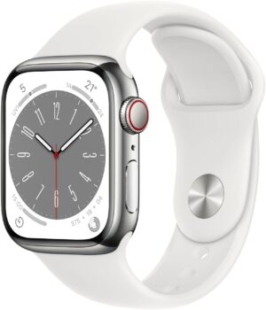 Apple Watch Series 8 (41mm) GPS+4G Edelstahl mit Sportarmband silber/weiß