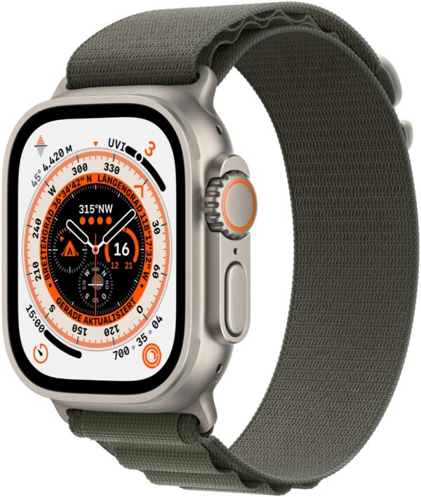Apple Watch Ultra (49mm) GPS+4G Titan mit Alpine Loop Armband (S) grün